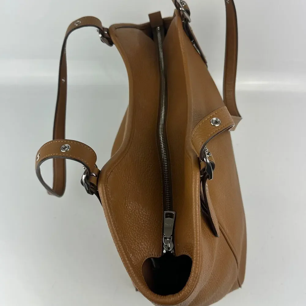 COACH CM074 Meadow Bag Tote Shoulder Bag Pebbled Brown Leather Purse Dual Straps - Picture 12 of 16